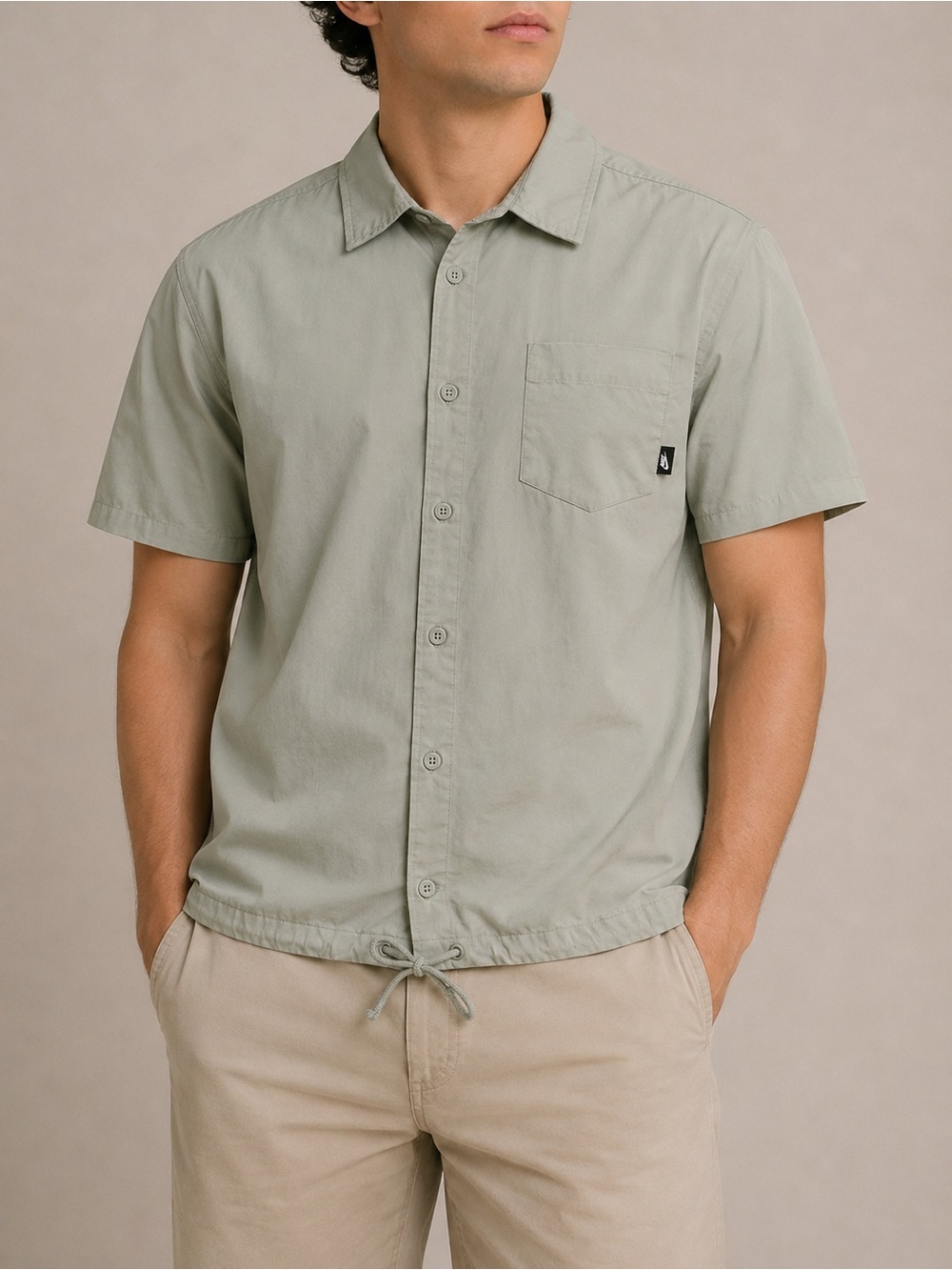 Nike 100% Cotton Short Sleeve Button-Down Shirt in Gray